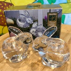 Crystal Bunny Candle Holders Set of (2) by Crystal Clear w/ Candles & Box